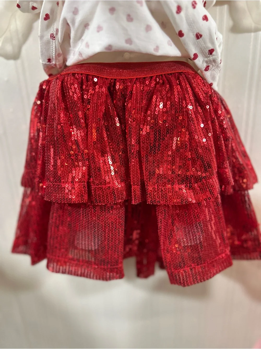 Little Lass Pink Sweatshirt and Red Sequin Skirt Set